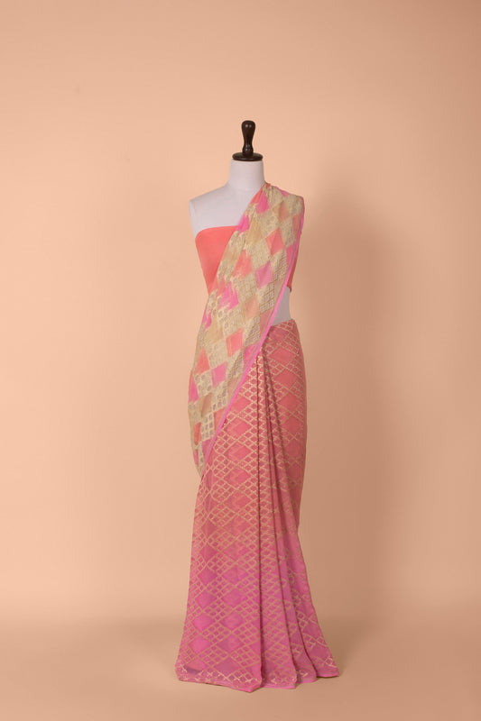 Handwoven Pink Georgette Saree