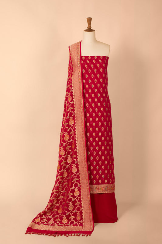 Handwoven Pink Georgette Suit Piece