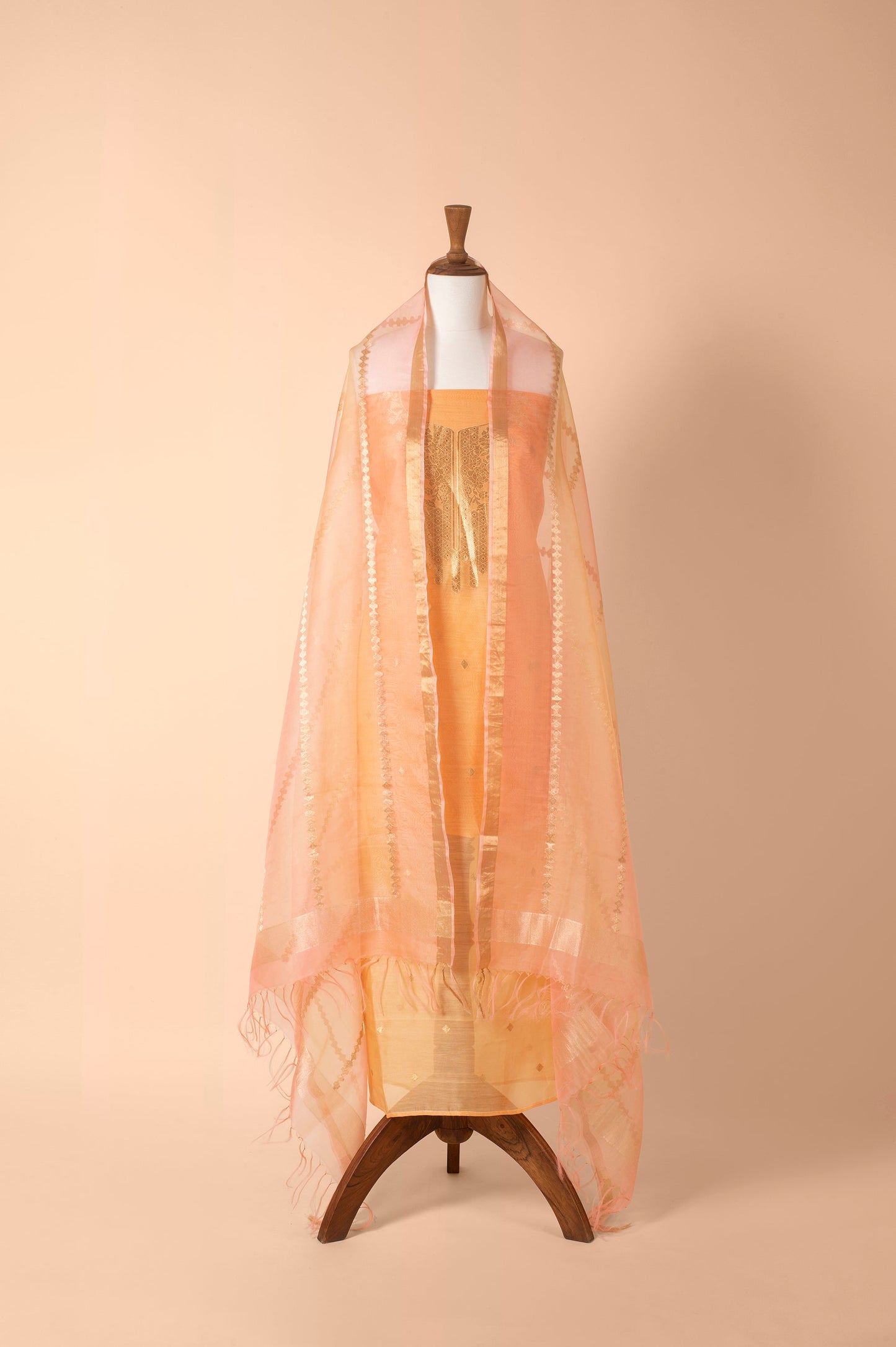 Handwoven Peach Chanderi Suit Piece