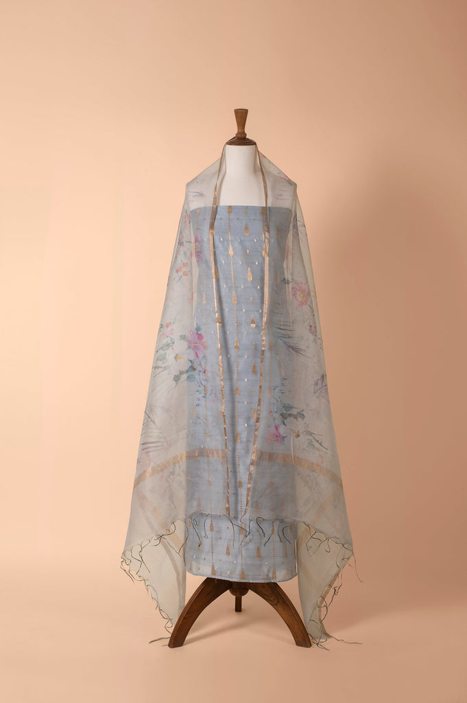 Handwoven Grey Chanderi Suit Piece