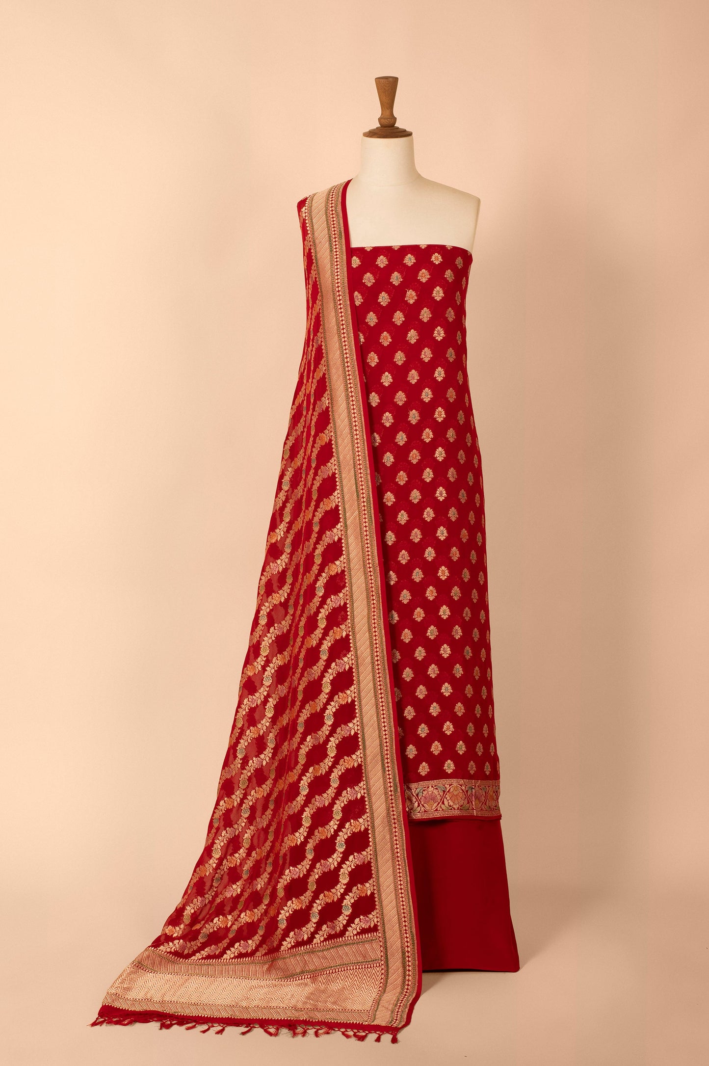 Handwoven Red Georgette Suit Piece