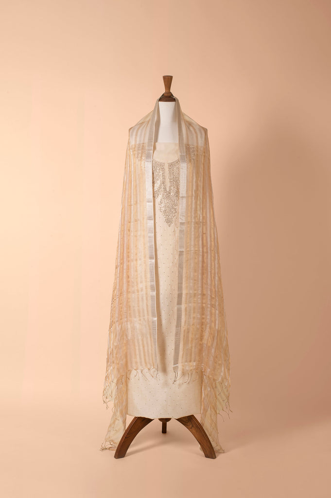 Handwoven Beige Chanderi Suit Piece