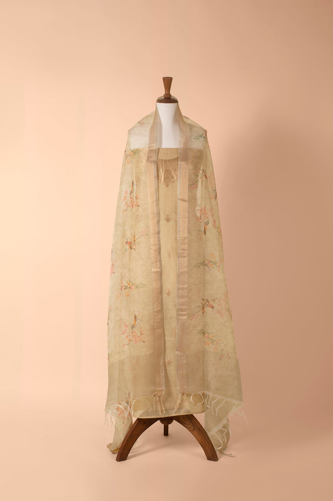 Handwoven Green Chanderi Suit Piece