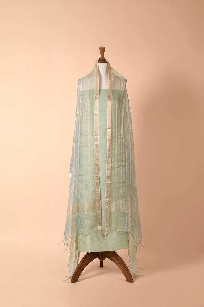 Handwoven Green Chanderi Suit Piece