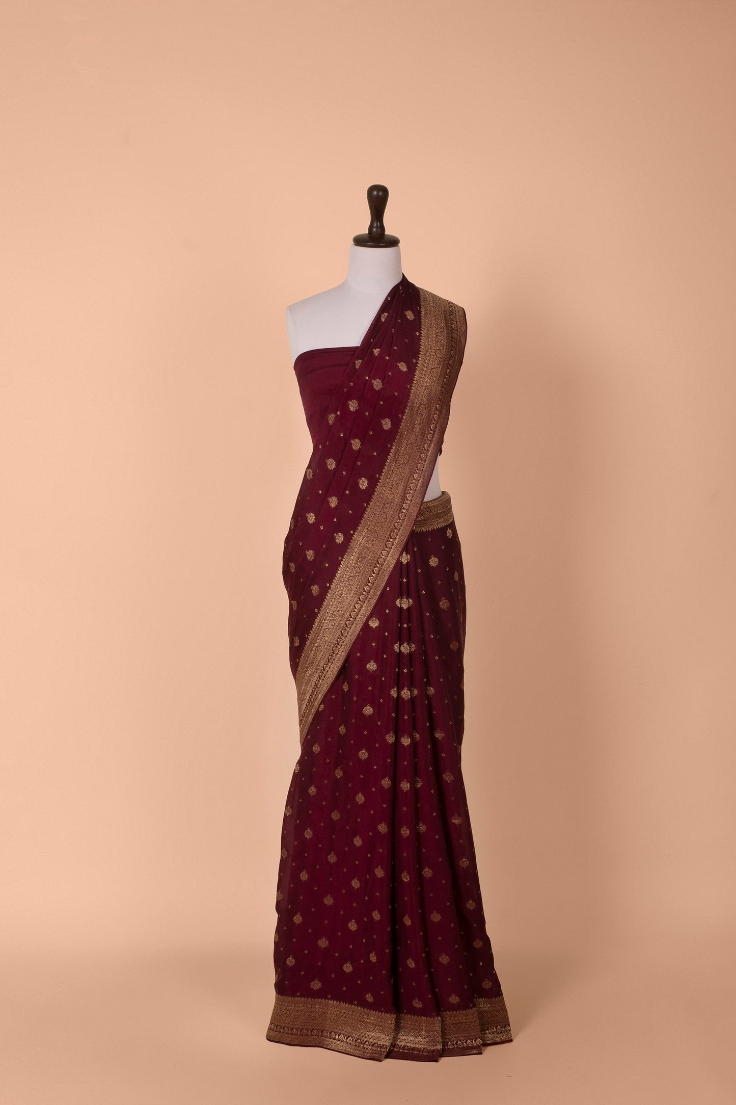 Handwoven Wine Georgette Saree