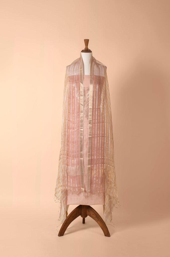 Handwoven Peach Chanderi Suit Piece