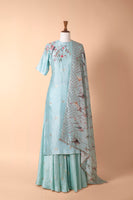 Handwoven Light Blue Digital Printed Silk Suit