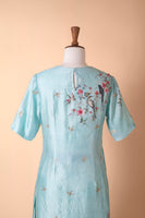 Handwoven Light Blue Digital Printed Silk Suit
