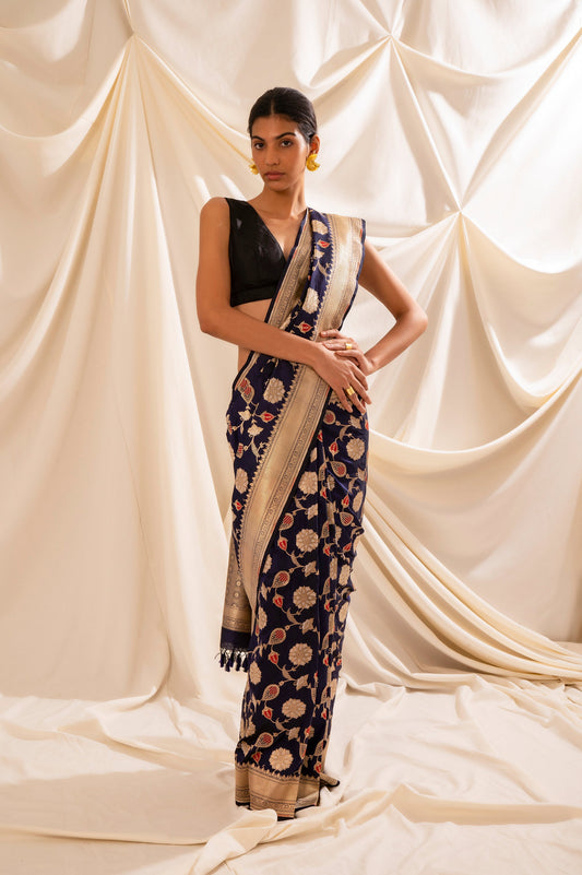 Handwoven Blue Silk Sari