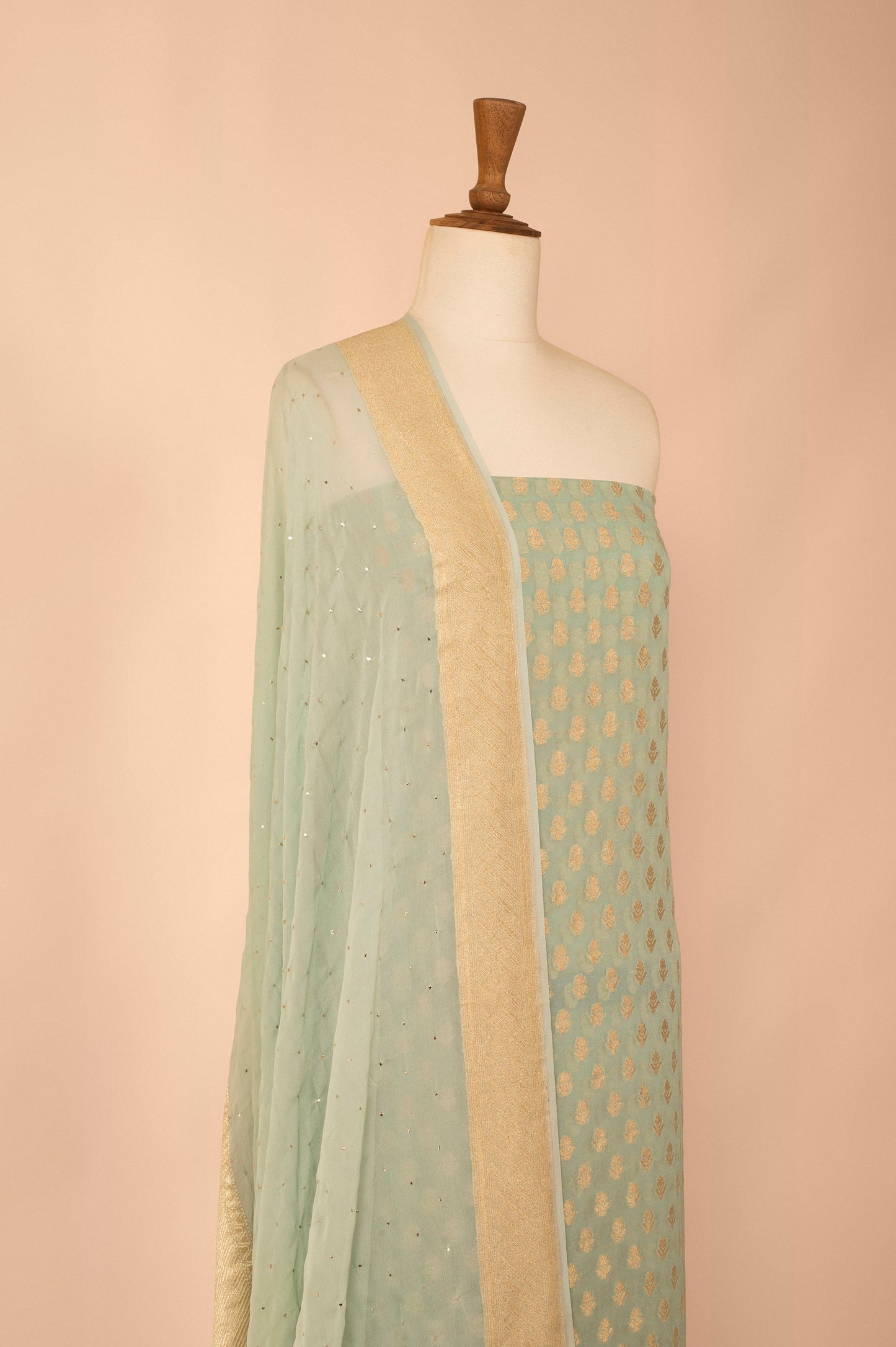 Handwoven Green Georgette Suit Piece