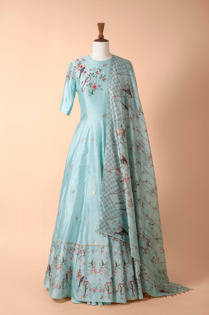 Handwoven Light Blue Silk Anarkali
