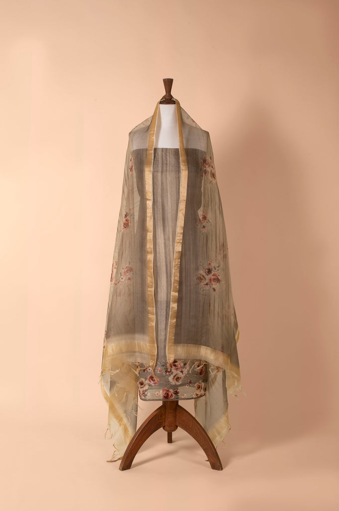 Handwoven Grey Organza Suit Piece