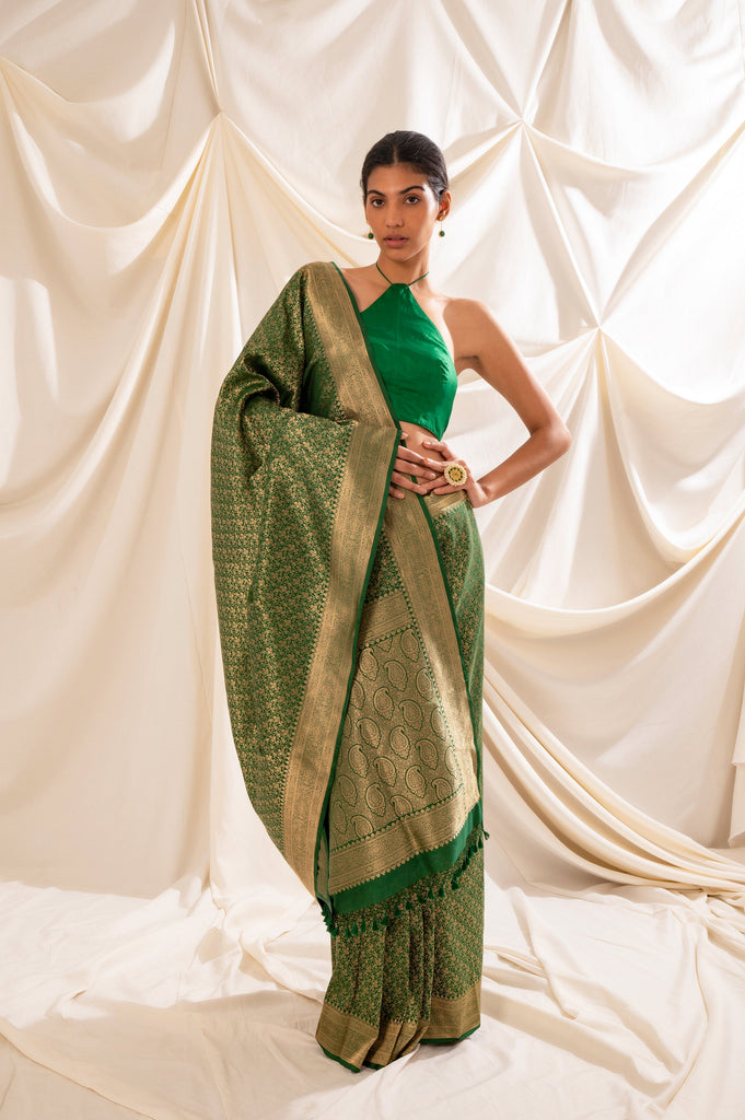 Handwoven Green Silk Sari