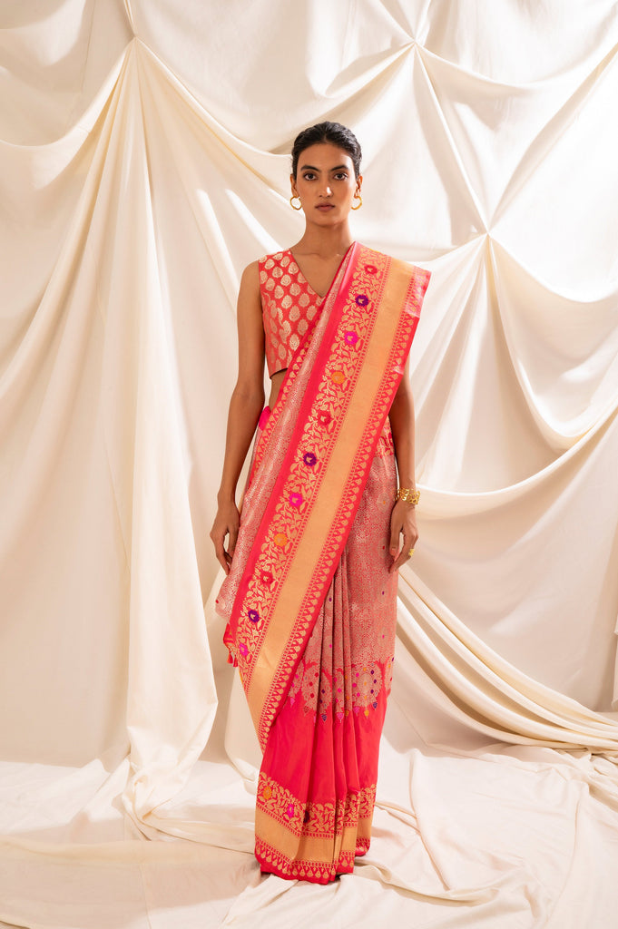 Handwoven Pink Silk Sari