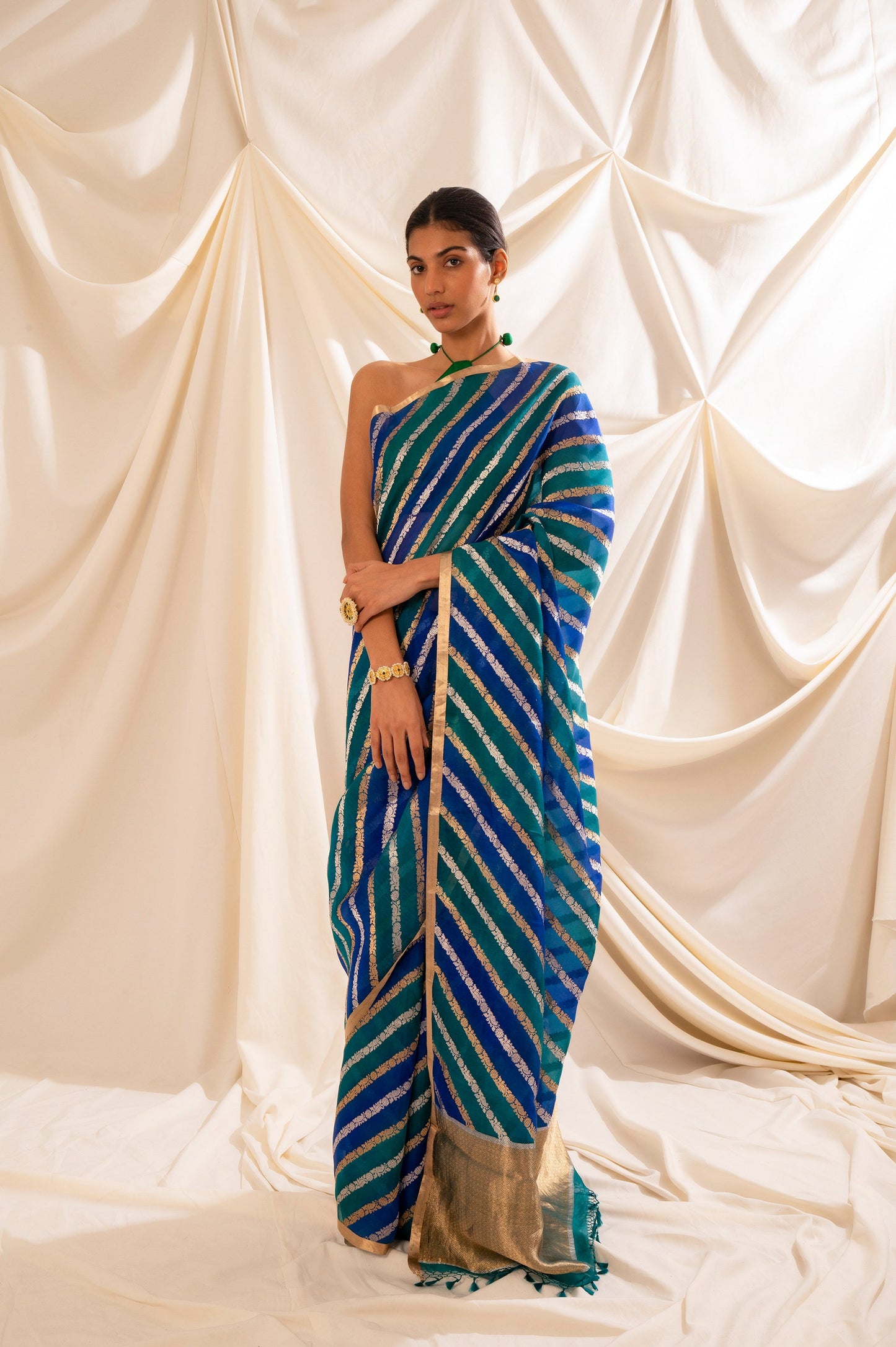 Handwoven Blue Organza Sari