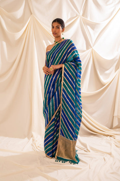 Handwoven Blue Organza Sari