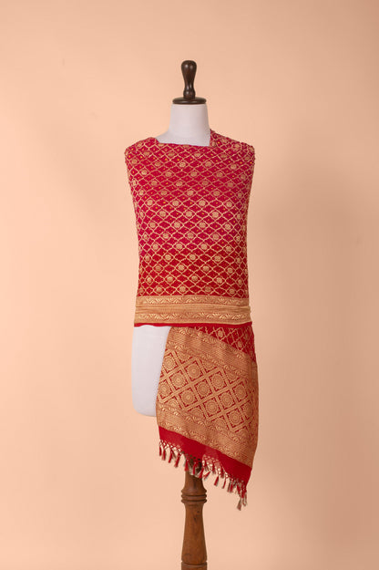 Handwoven Red Georgette Bandhani Dupatta