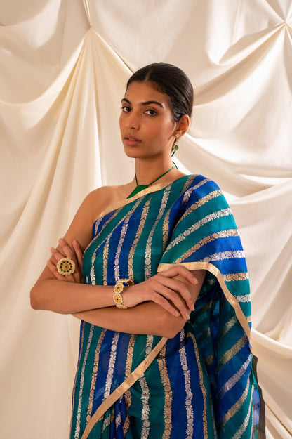 Handwoven Blue Organza Sari