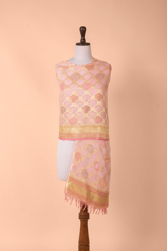 Handwoven Pink Georgette Dupatta