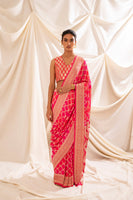 Handwoven Pink Georgette Sari