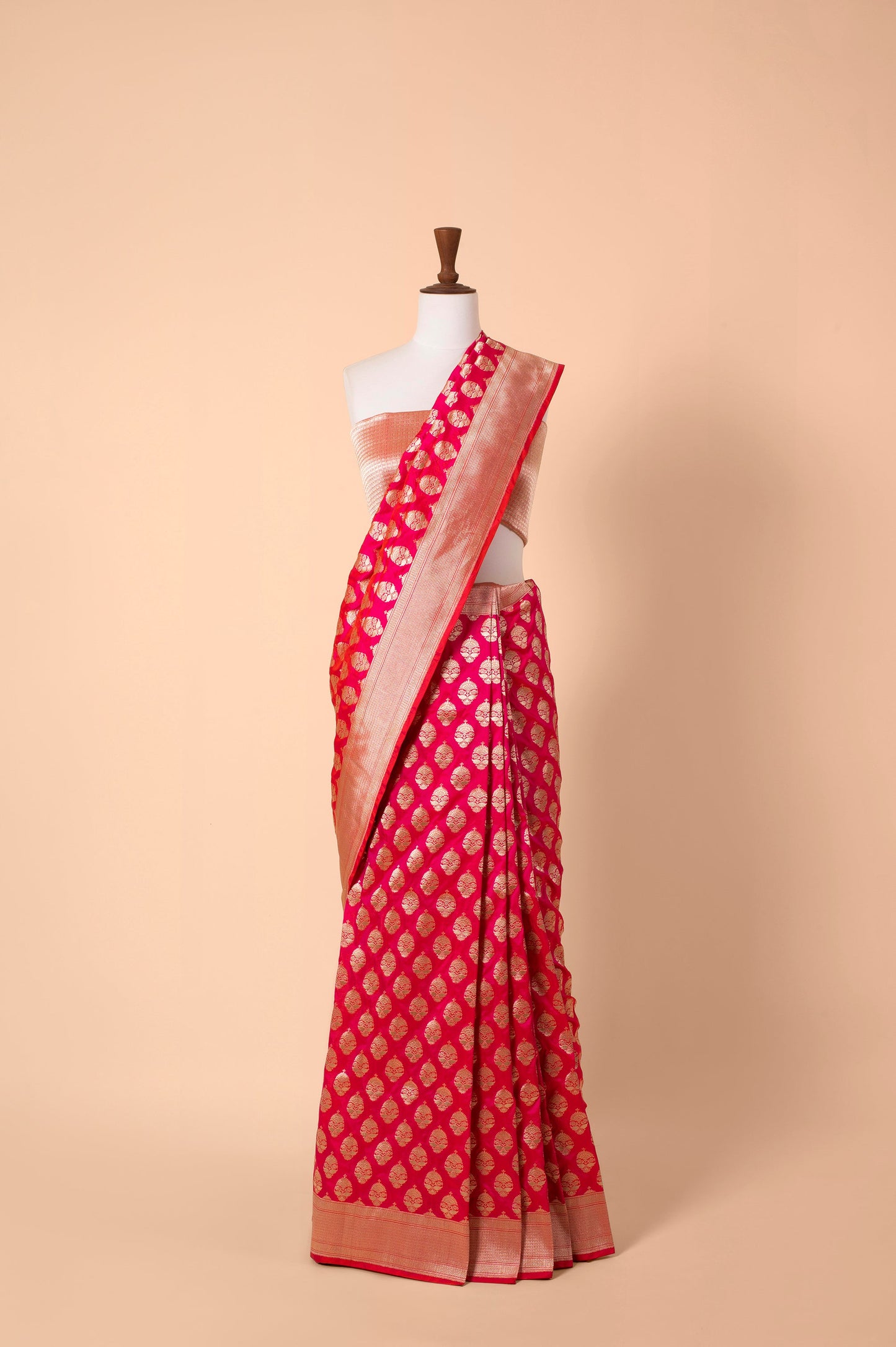 Handwoven Carrot Pink Silk Sari