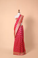 Handwoven Carrot Pink Silk Sari
