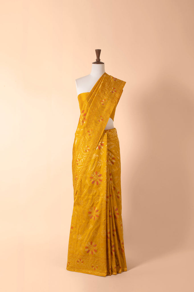 Handwoven Yellow Real Zari Jamdani Silk Saree