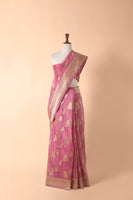 Handwoven Pink Organza Sari