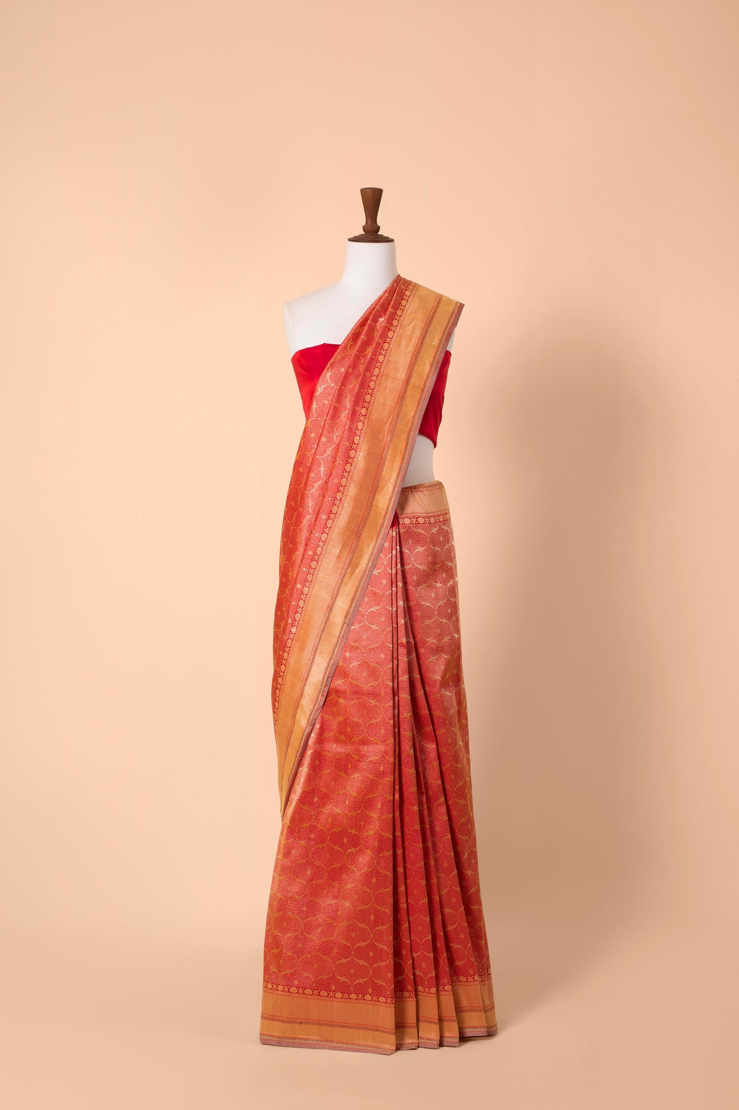 Handwoven Scarlet Red Silk Sari