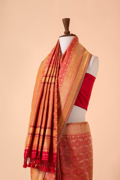 Handwoven Scarlet Red Silk Sari