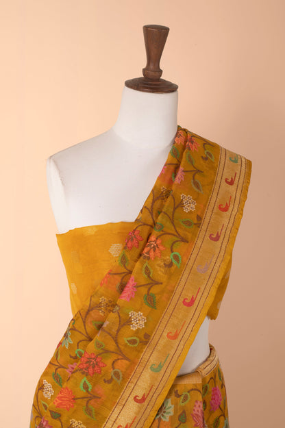 Handwoven Yellow Real Zari Organza Saree