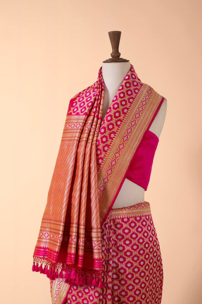 Handwoven Pink Real Zari Silk Saree