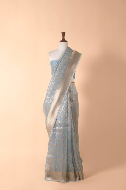 Handwoven Blue Organza Sari