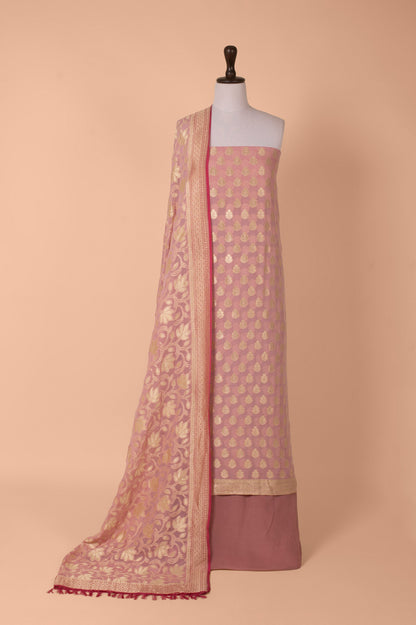 Handwoven Pink Georgette Suit Piece