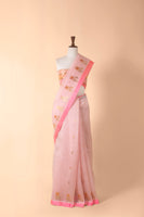 Handwoven Peach Organza Sari