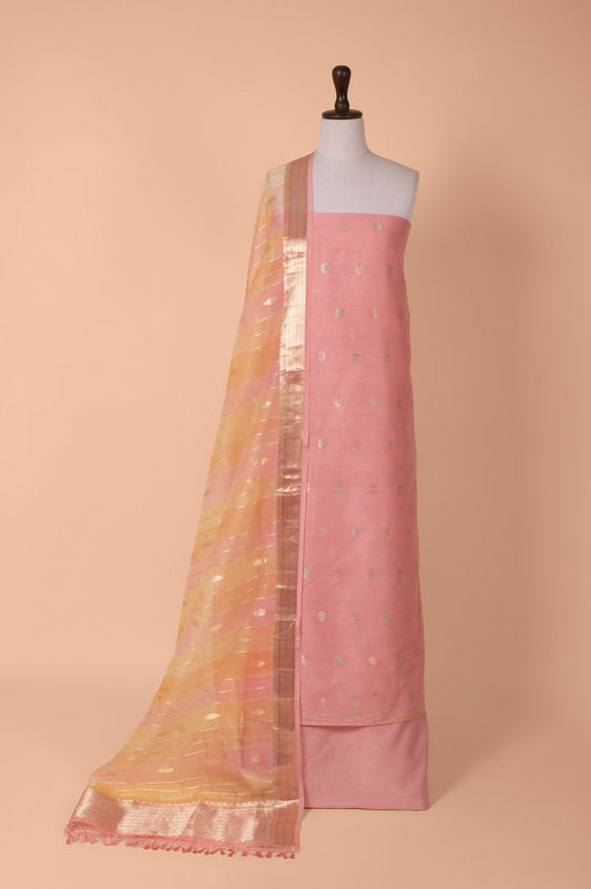 Handwoven Pink Chanderi Suit Piece