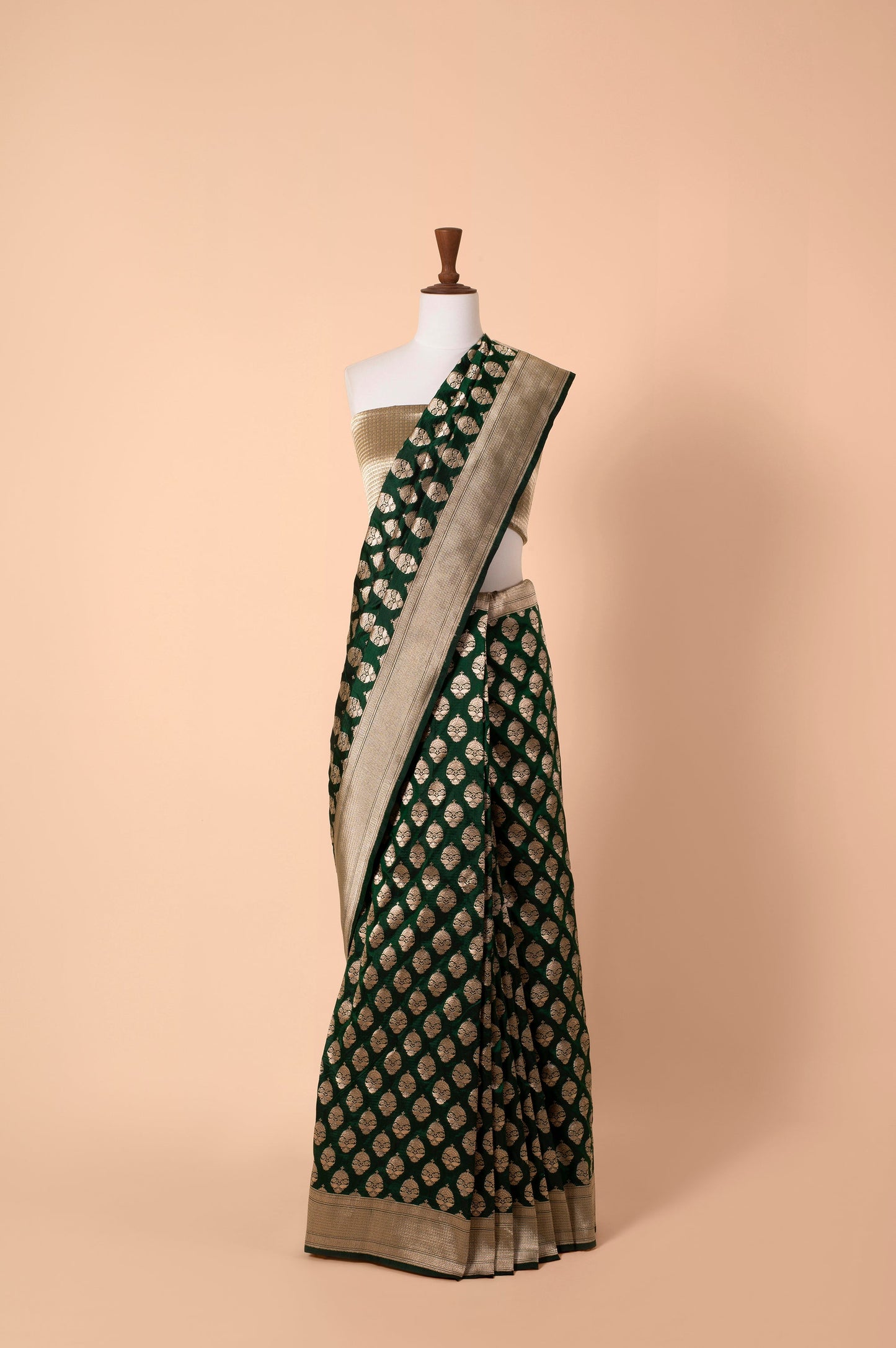 Handwoven Forest Green Silk Sari