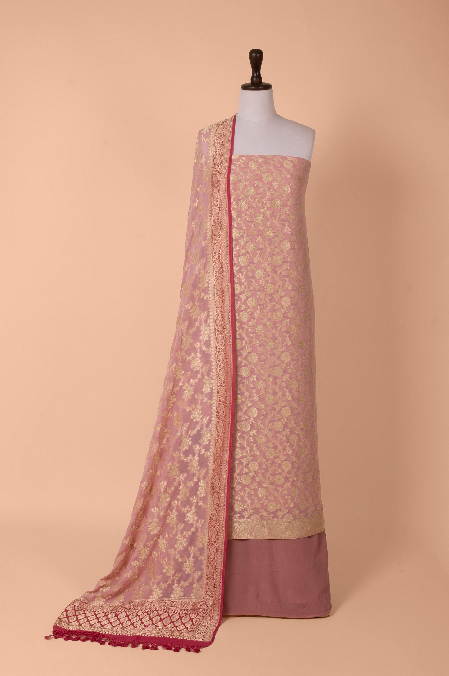 Handwoven Pink Georgette Suit Piece