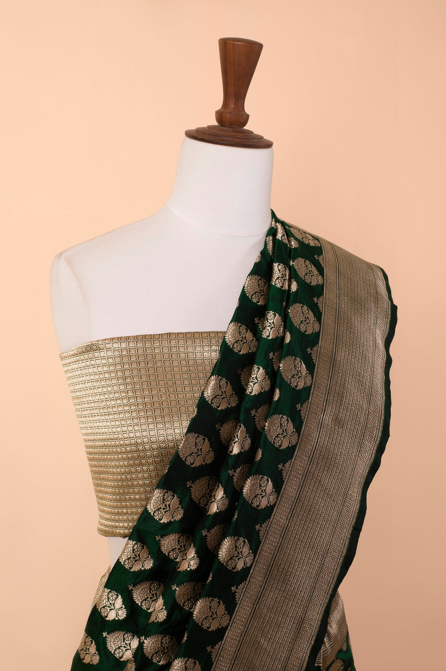 Handwoven Forest Green Silk Sari