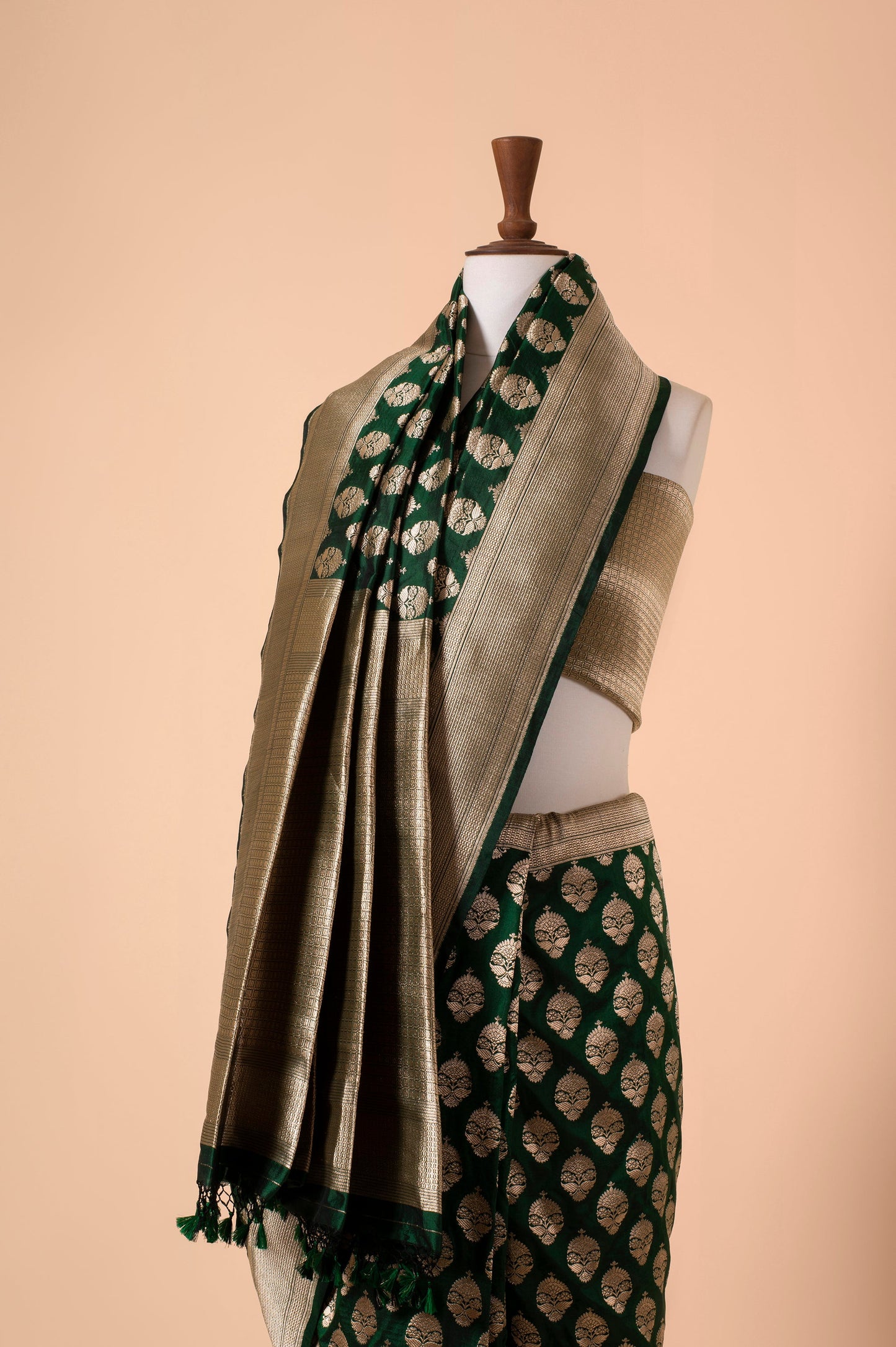 Handwoven Forest Green Silk Sari