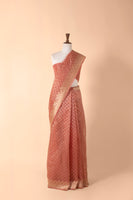 Handwoven Peach Organza Sari