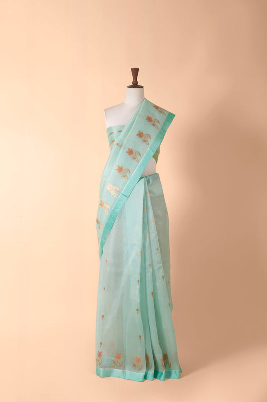 Handwoven Blue Organza Sari