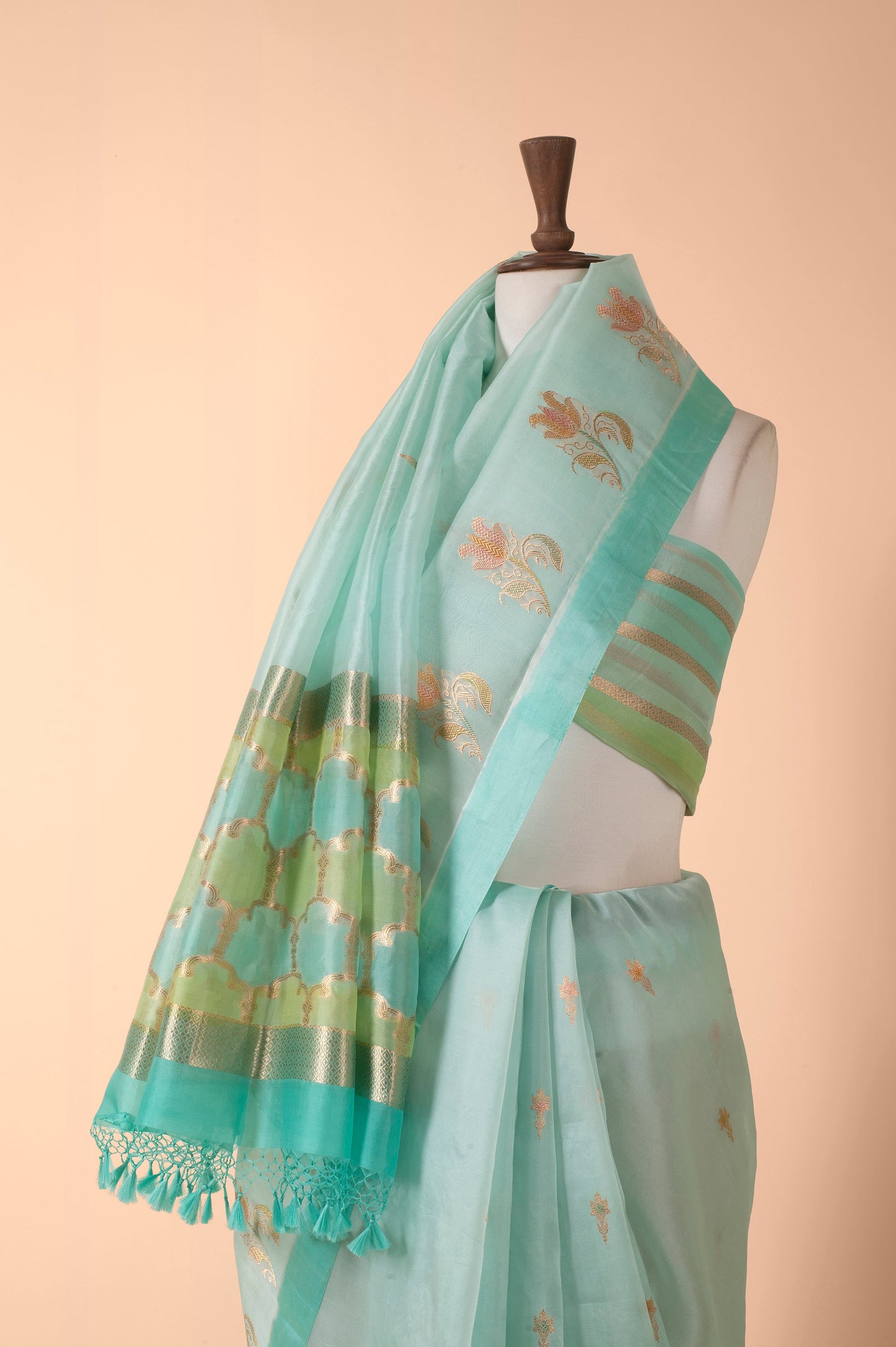 Handwoven Blue Organza Sari