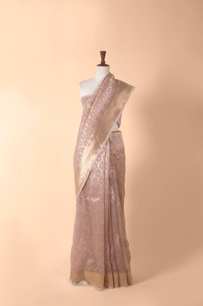 Handwoven Mauve Organza Sari