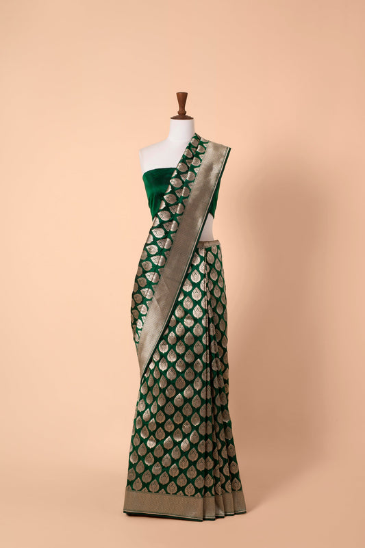 Handwoven Forest Green Silk Sari