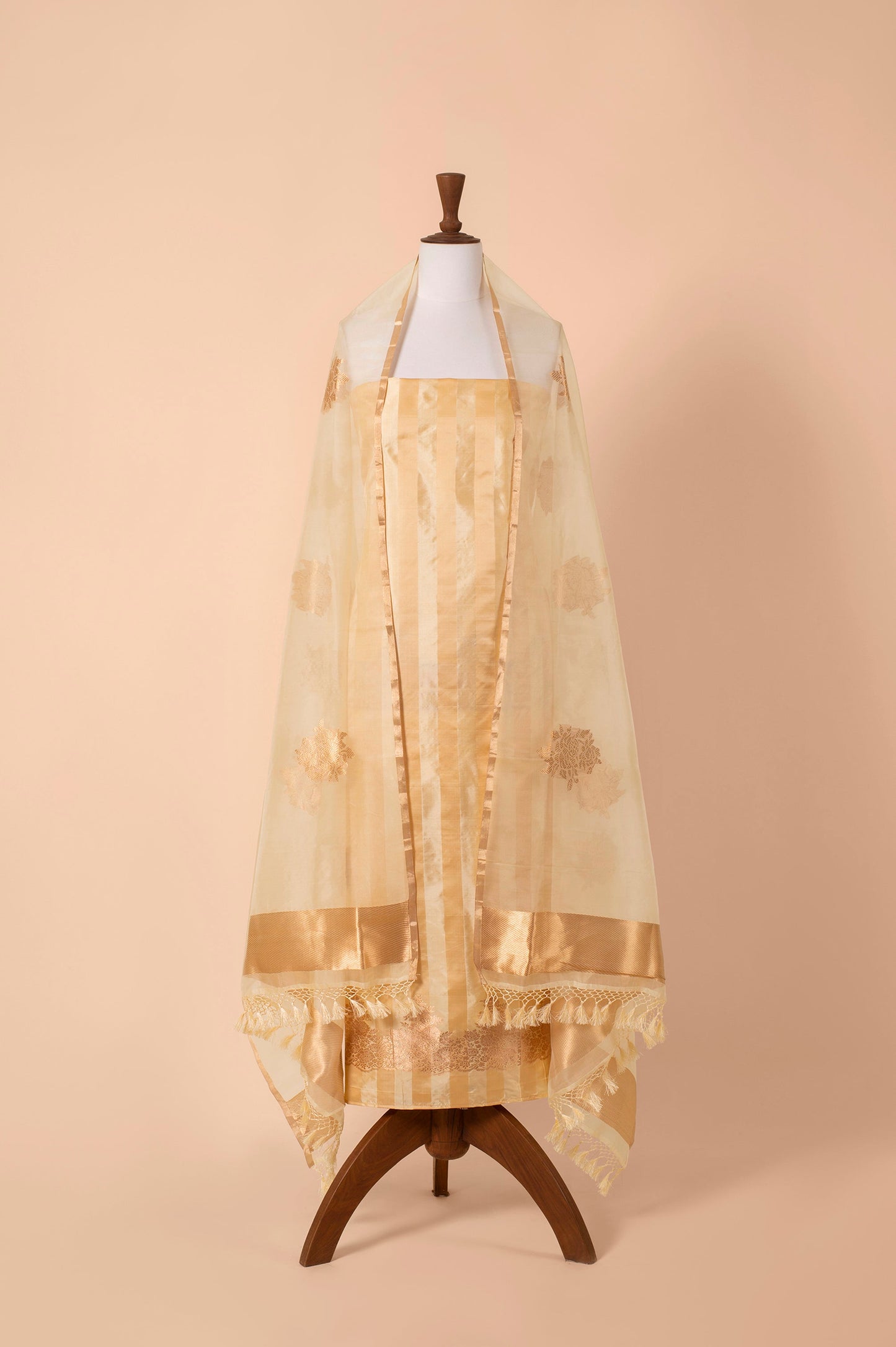 Handwoven Beige Silk Suit Piece