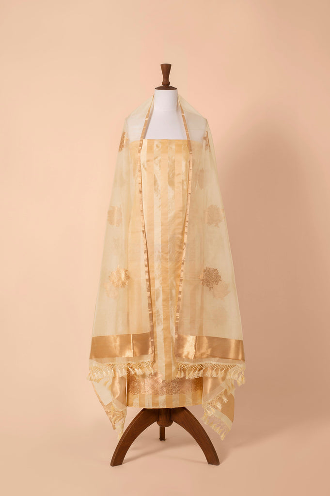 Handwoven Beige Silk Suit Piece