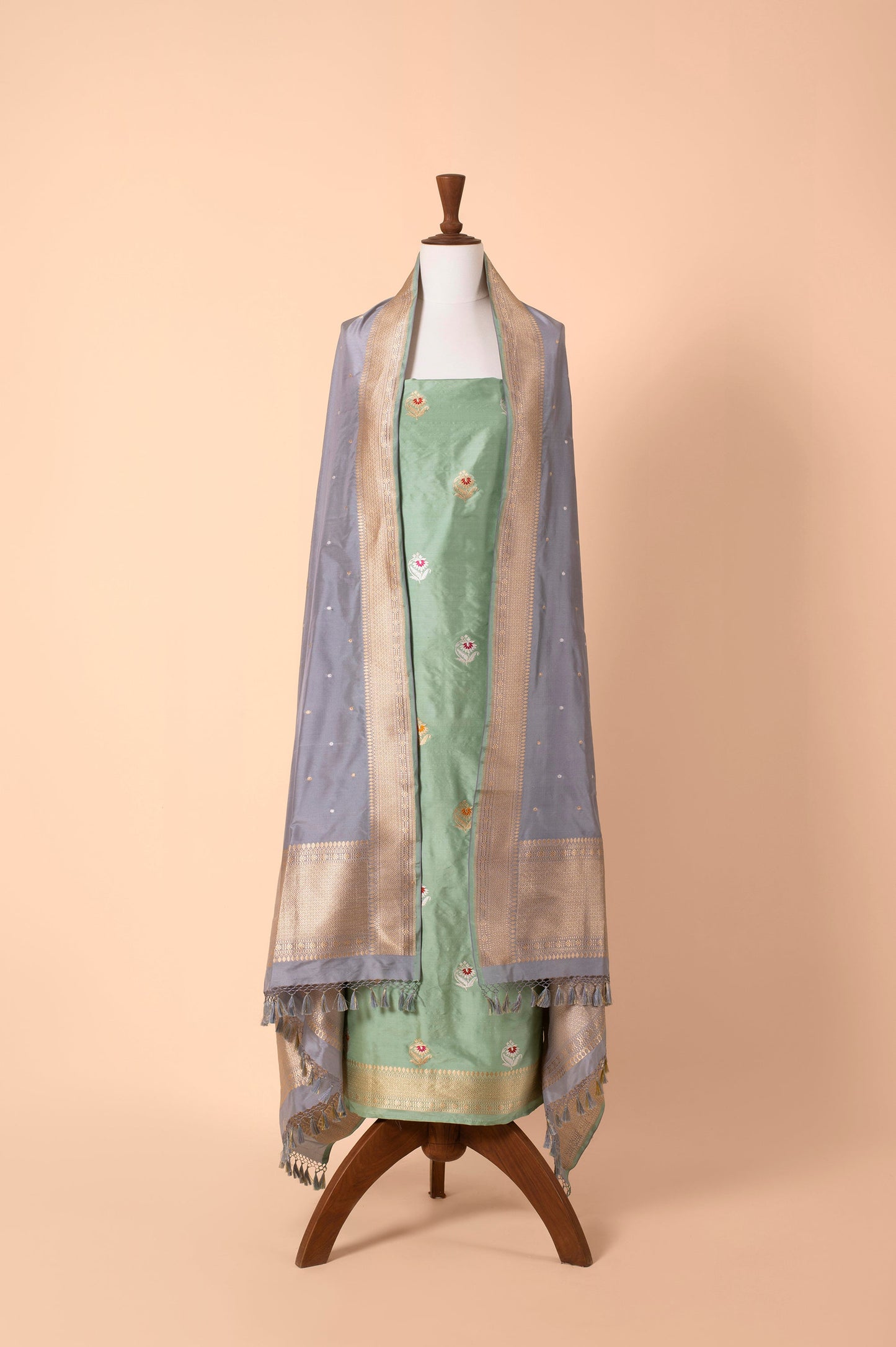 Handwoven Mint Green Silk Suit Piece