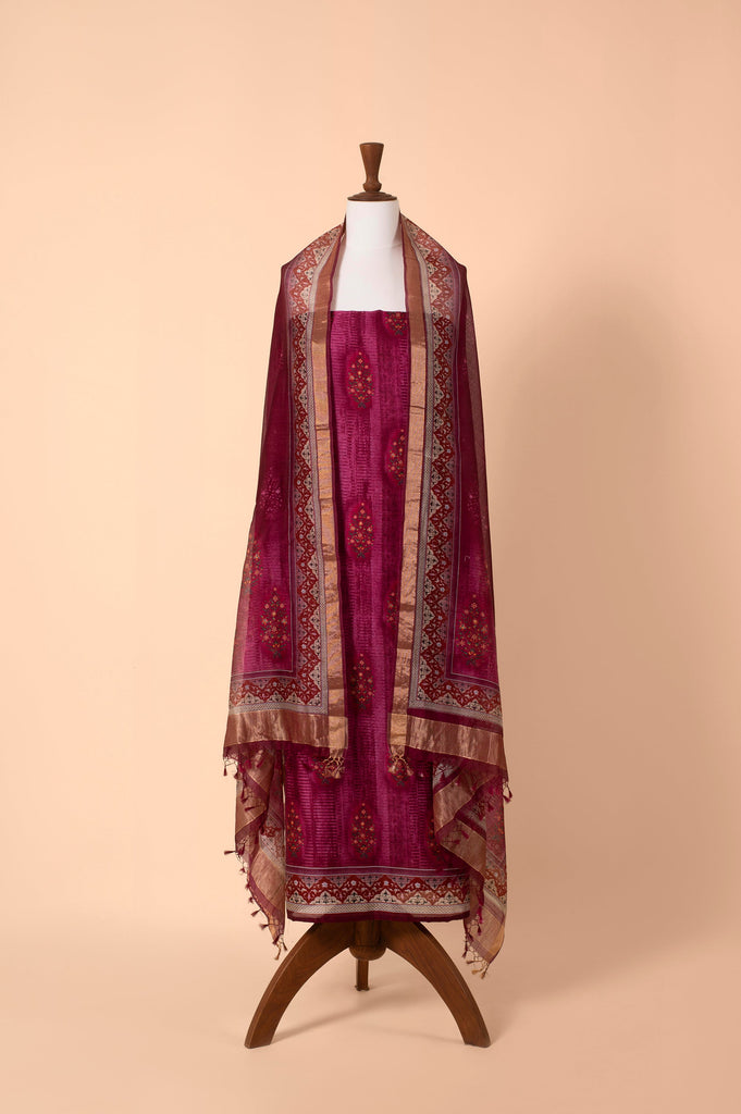 Handwoven Purple Tussar Silk Suit Piece