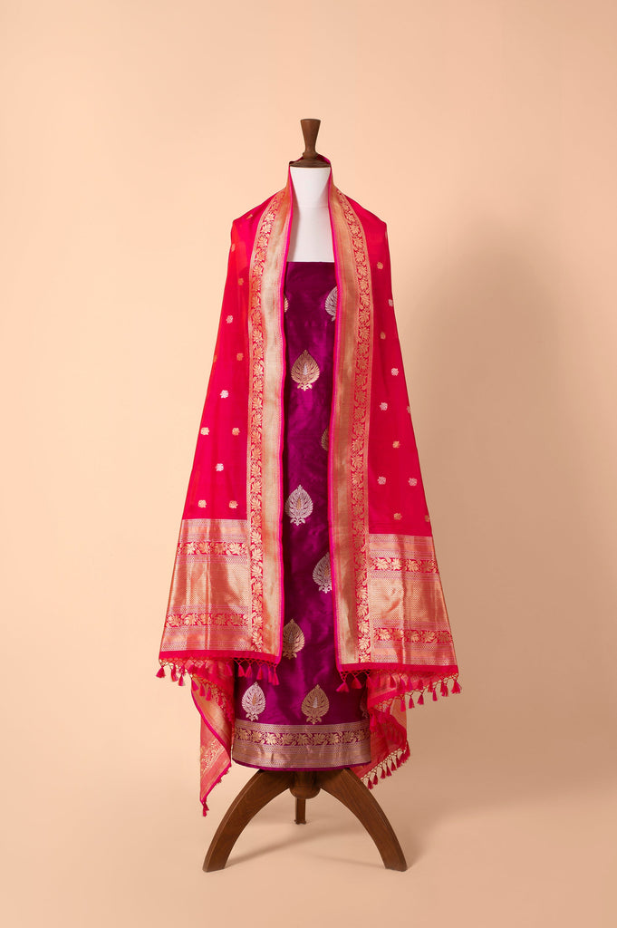 Handwoven Garnet Silk Suit Piece